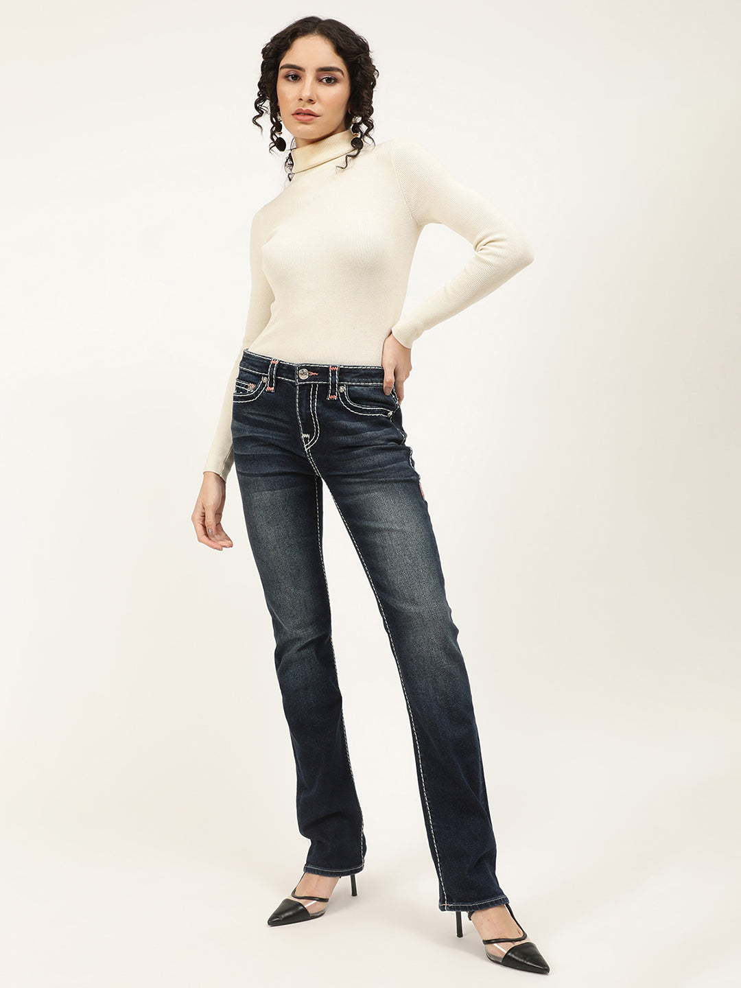 True Religion Women Blue Solid Straight Fit Jeans