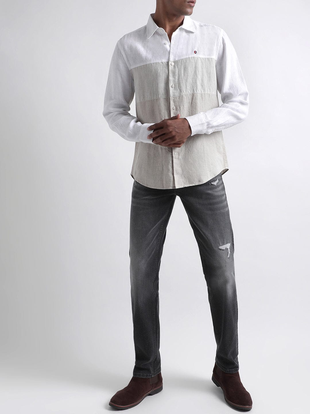 Iconic Men Beige Shirt Collar Shirt