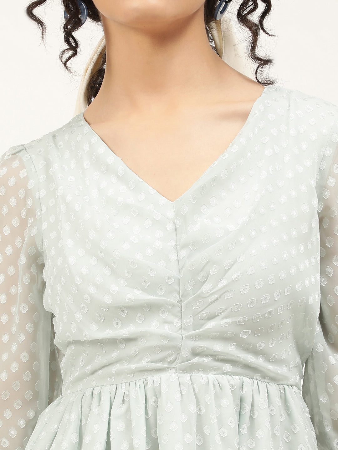 Centre Stage Women Green Self Design V Neck Dress