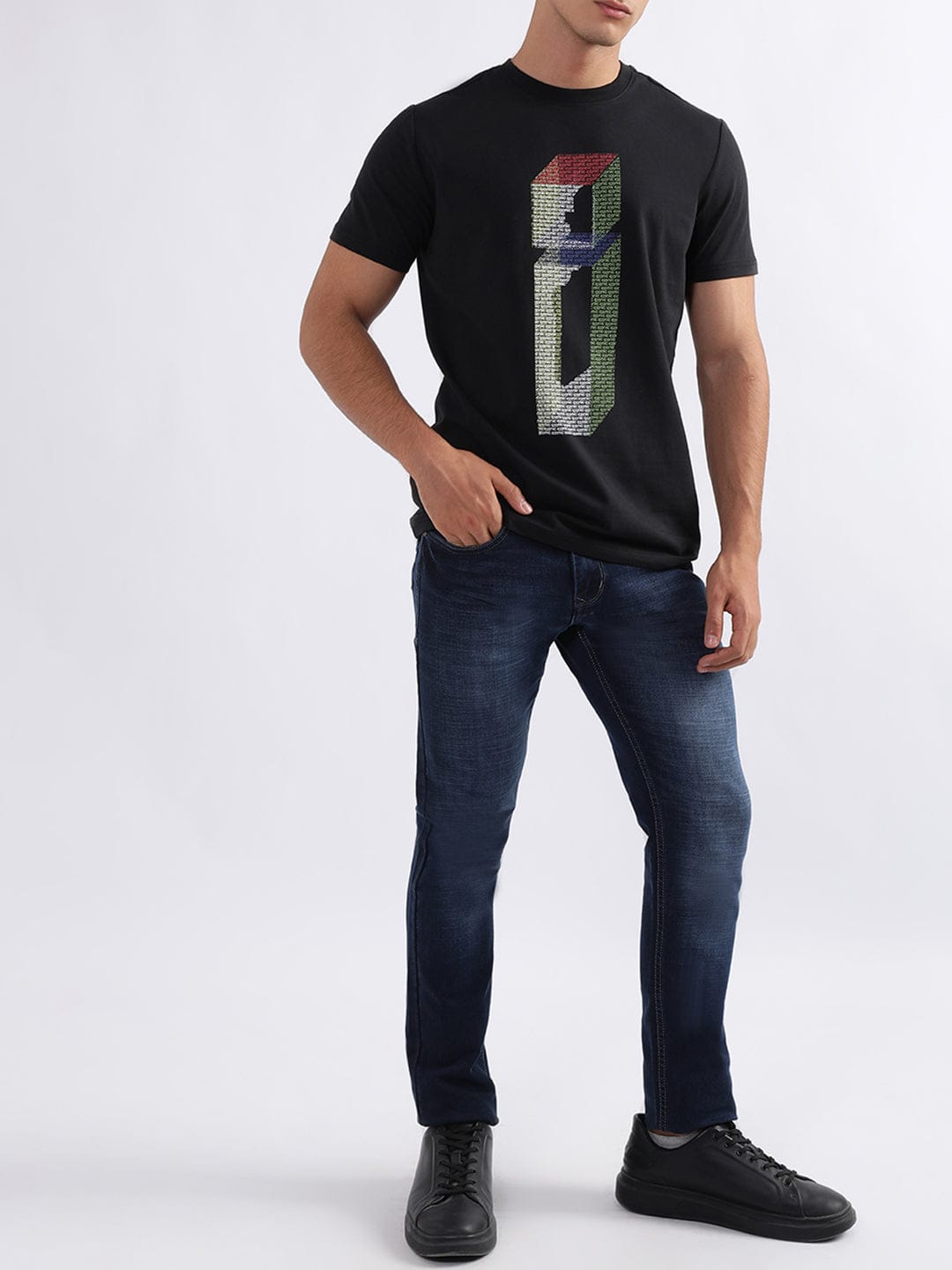 Iconic Men Black Crew Neck Tshirt