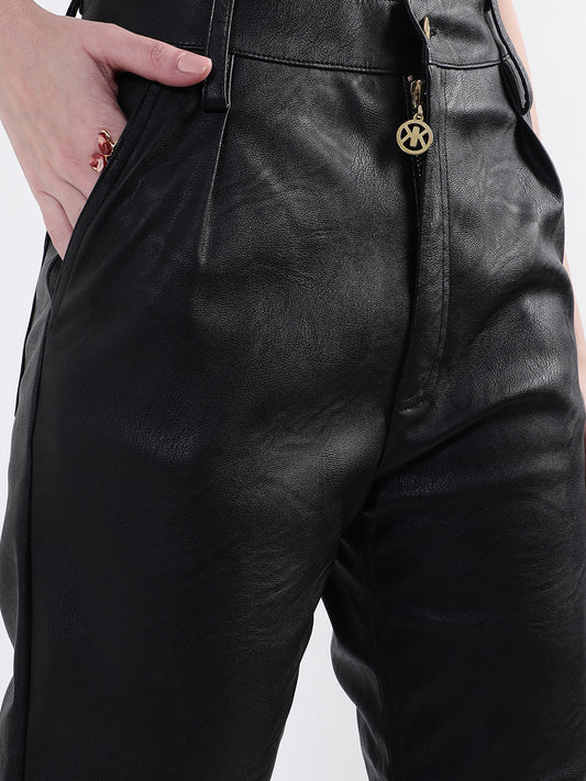 Kendall + Kylie Women Black Solid Regular Fit Trouser