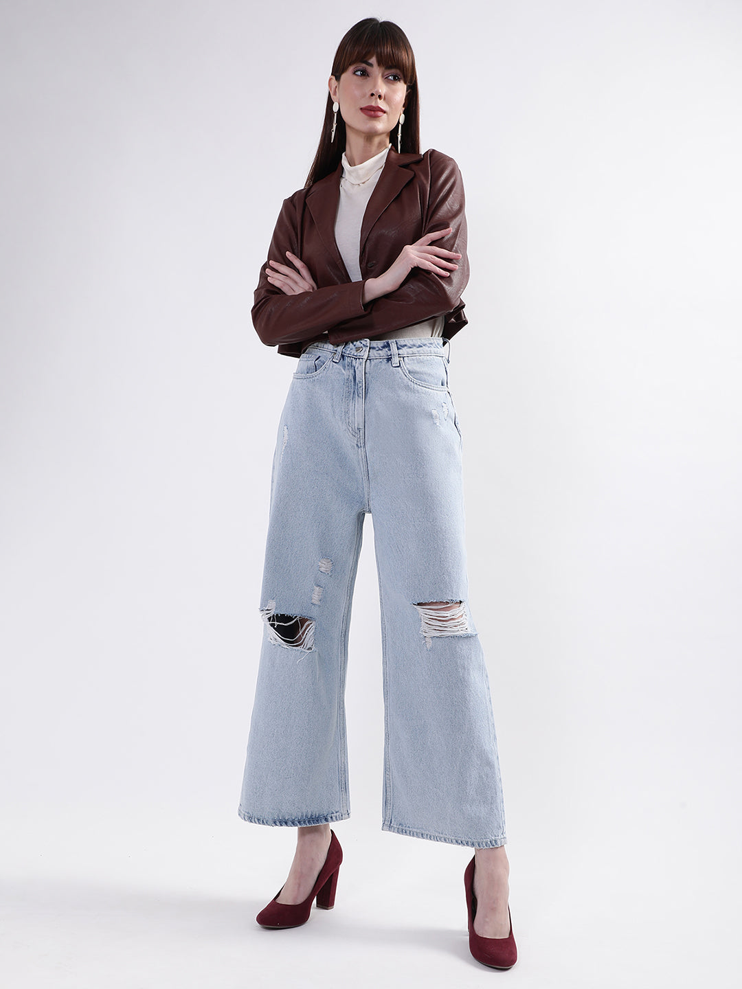 Elle Women Blue Solid Flared Jeans