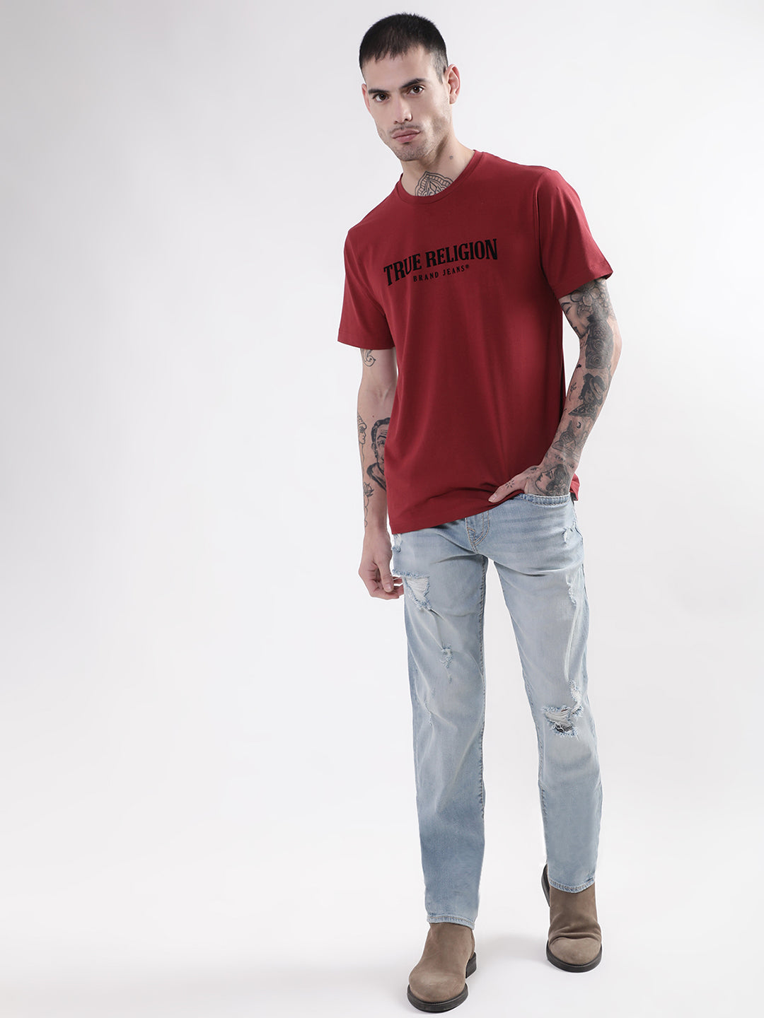 True Religion Wine Typographic Logo Regular Fit T-Shirt