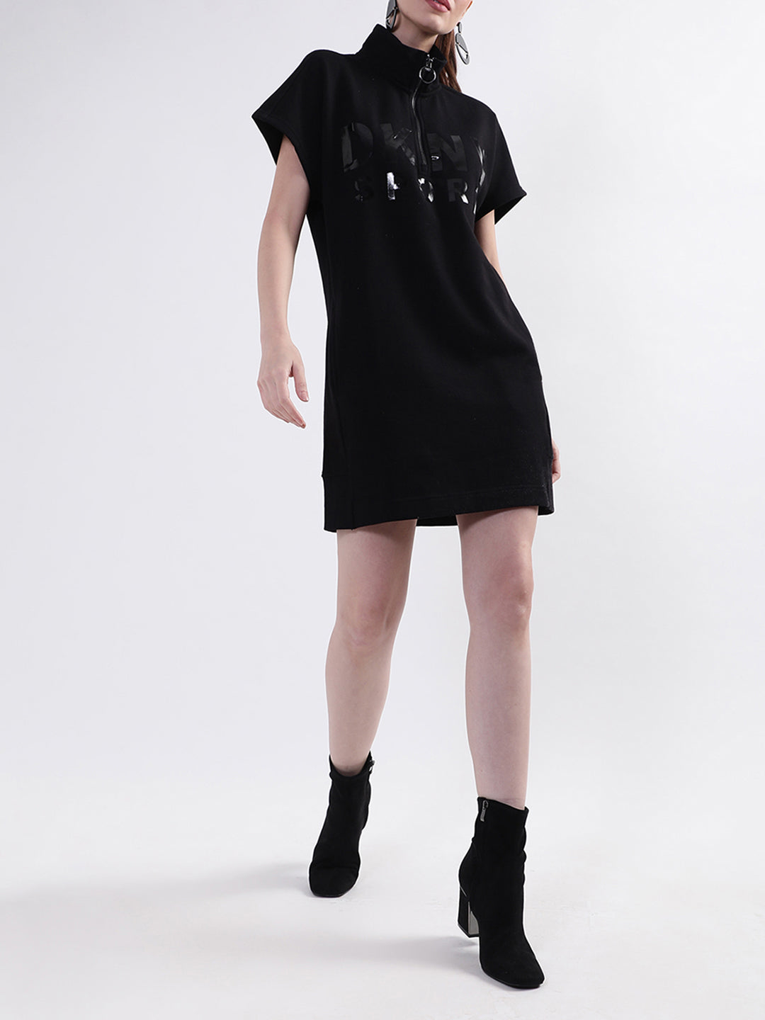 DKNY Women Black Solid High Neck Dress