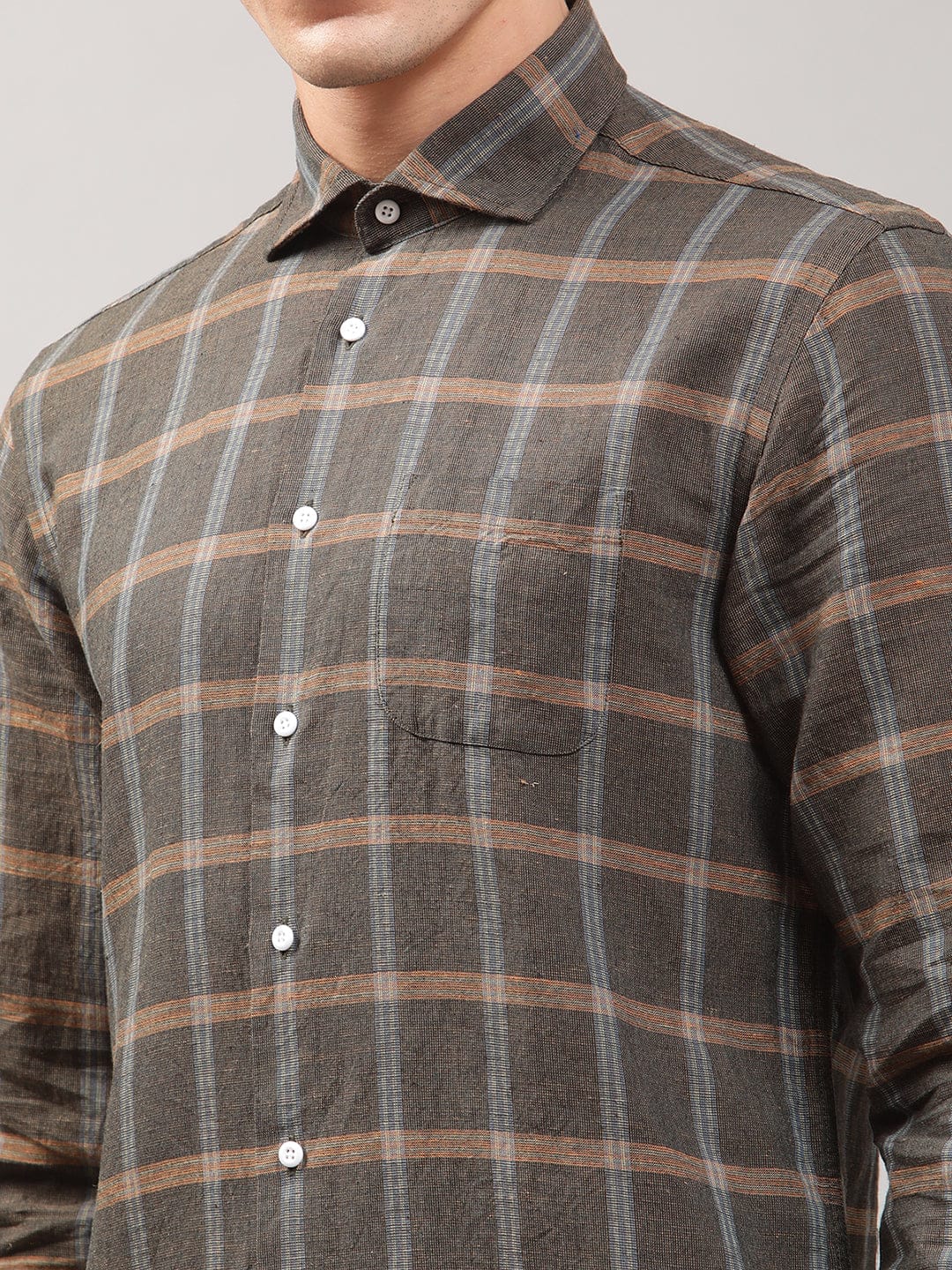 Bruun & Stengade Men Checks Cutaway Collar Shirt