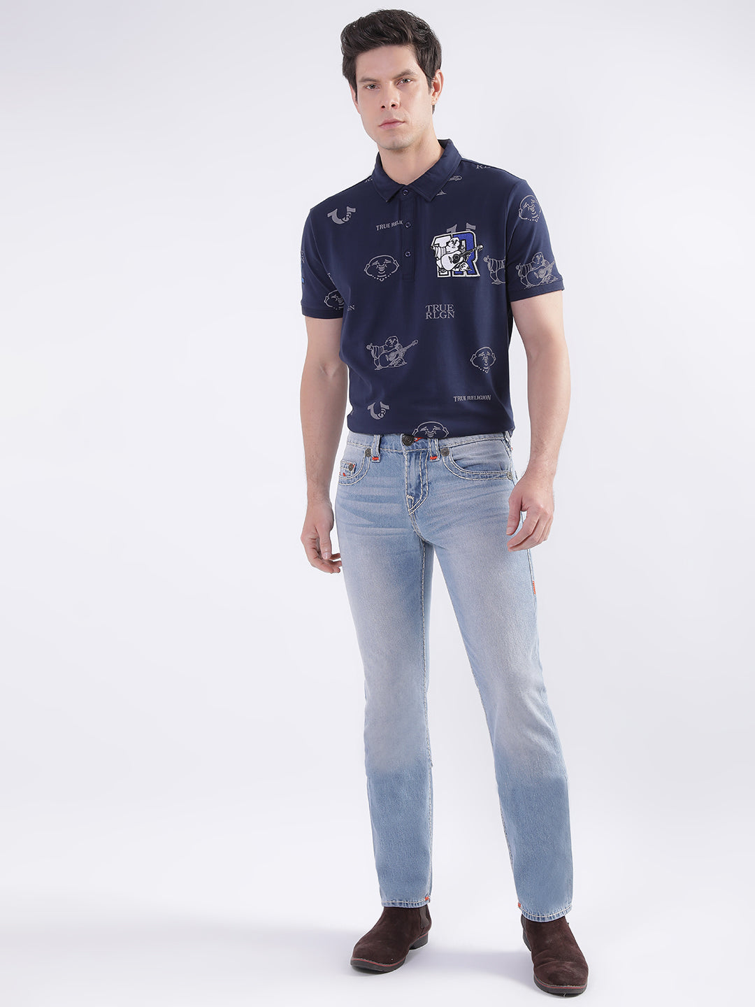 True Religion Super T Straight Blue Lightly Washed Mid Rise Jeans