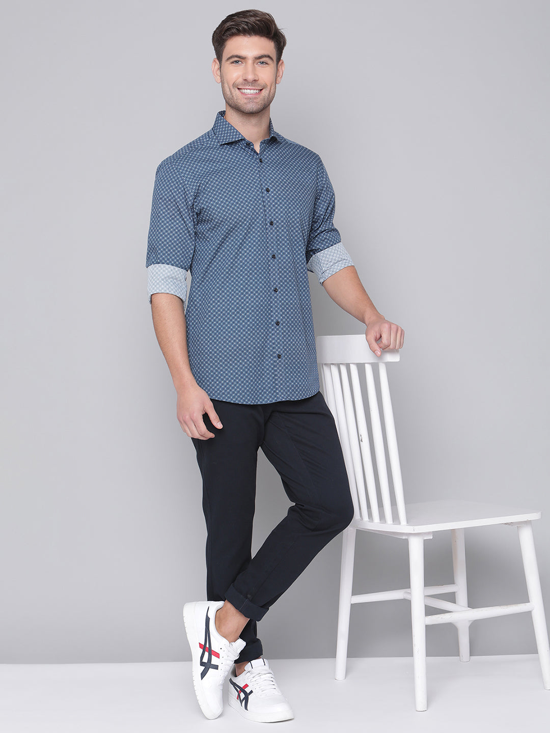 Bruun & Stengade Men Blue Striped Cutaway Collar Shirt