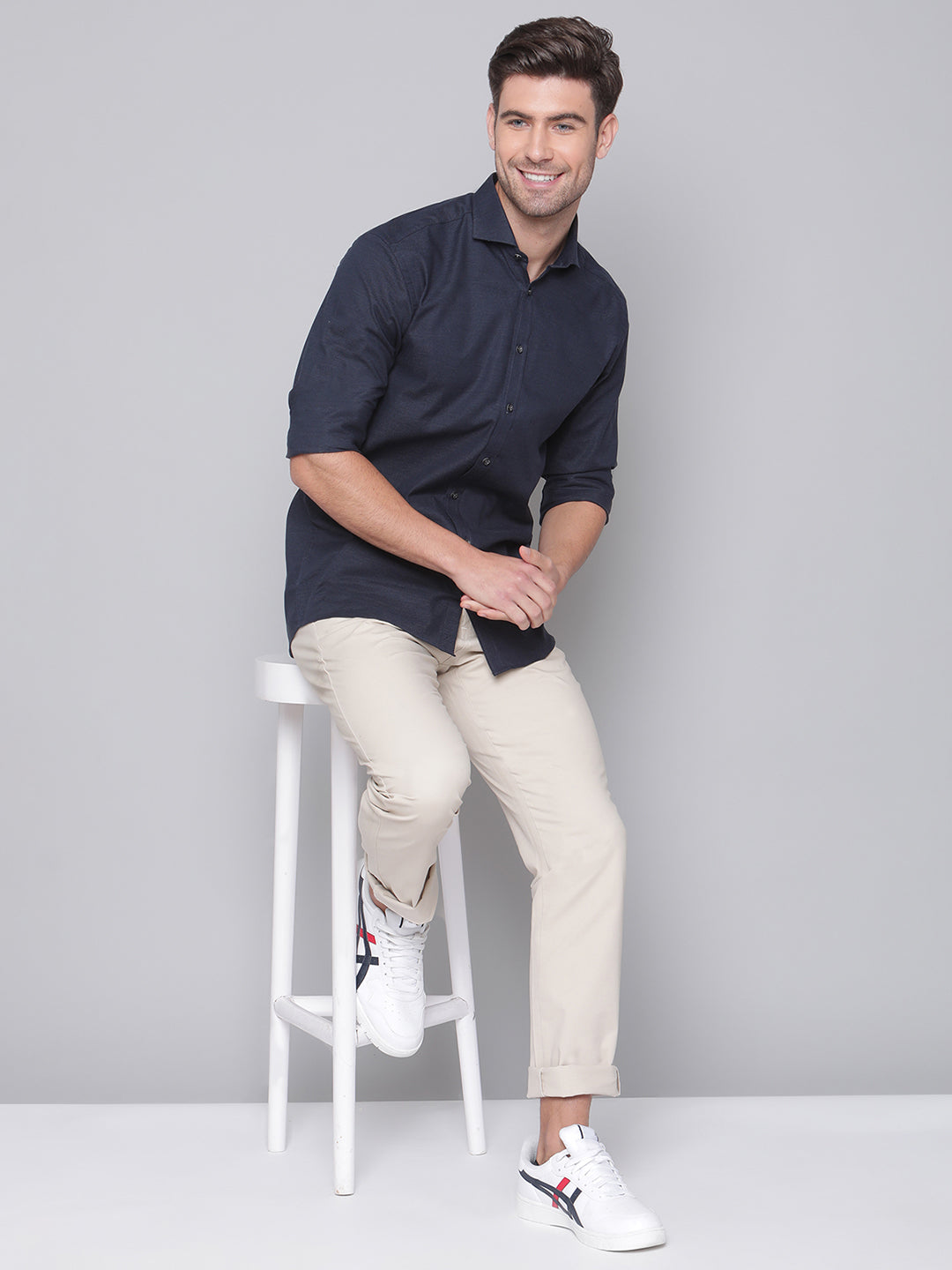 Bruun & Stengade Men Blue Printed Cutaway Collar Shirt