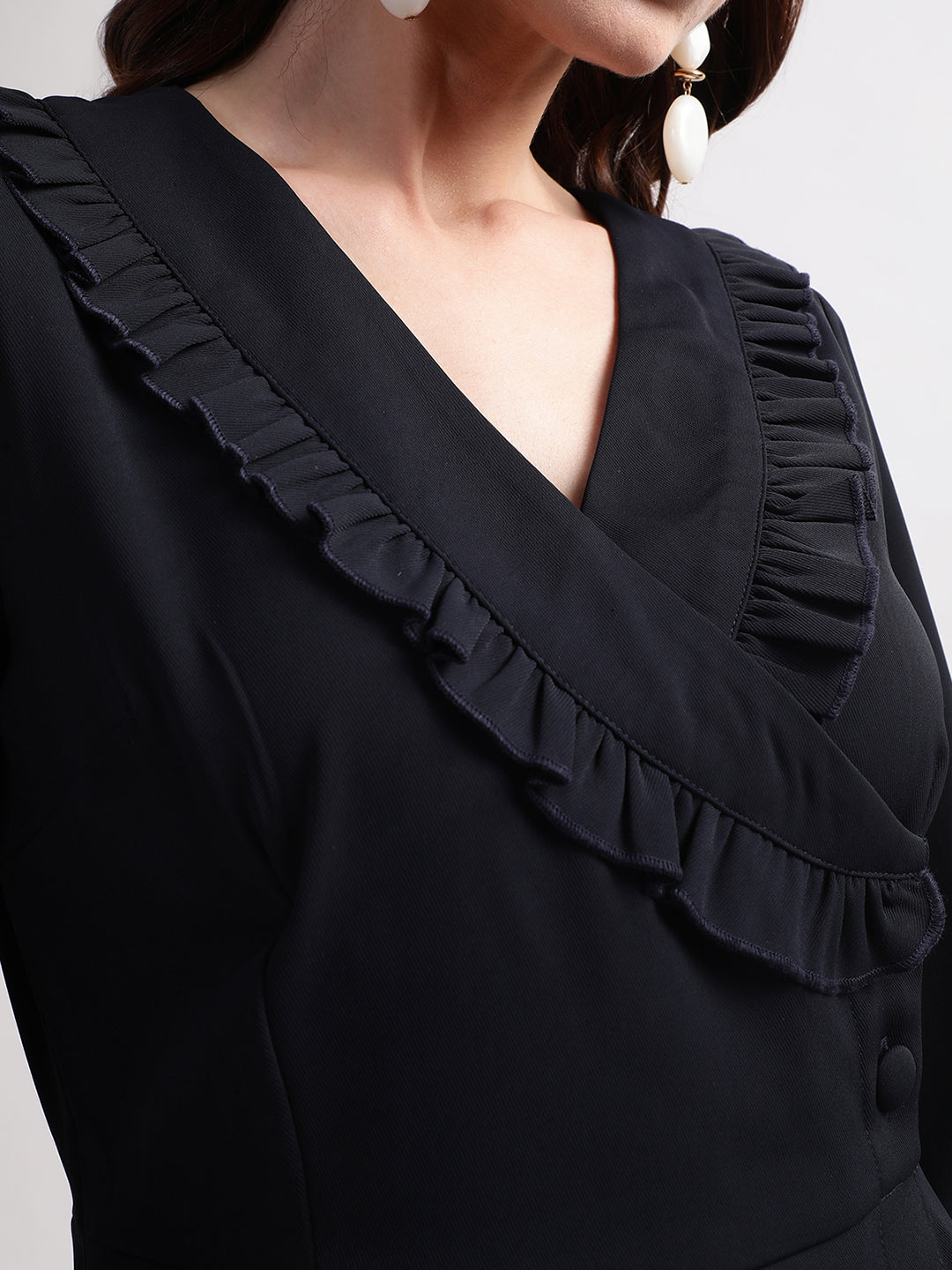 Centre Stage Women Blue Solid V Neck Dress