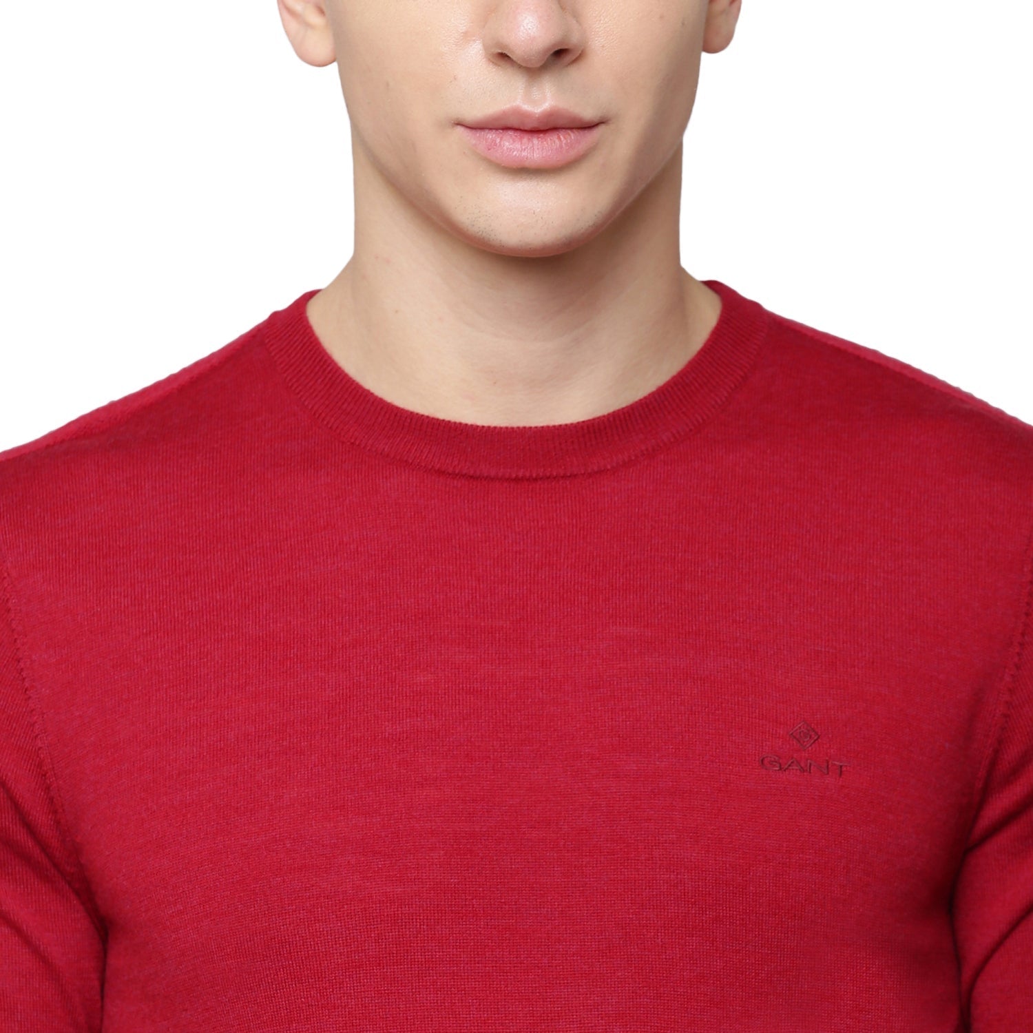 Gant Men Red Solid Round Neck Sweater