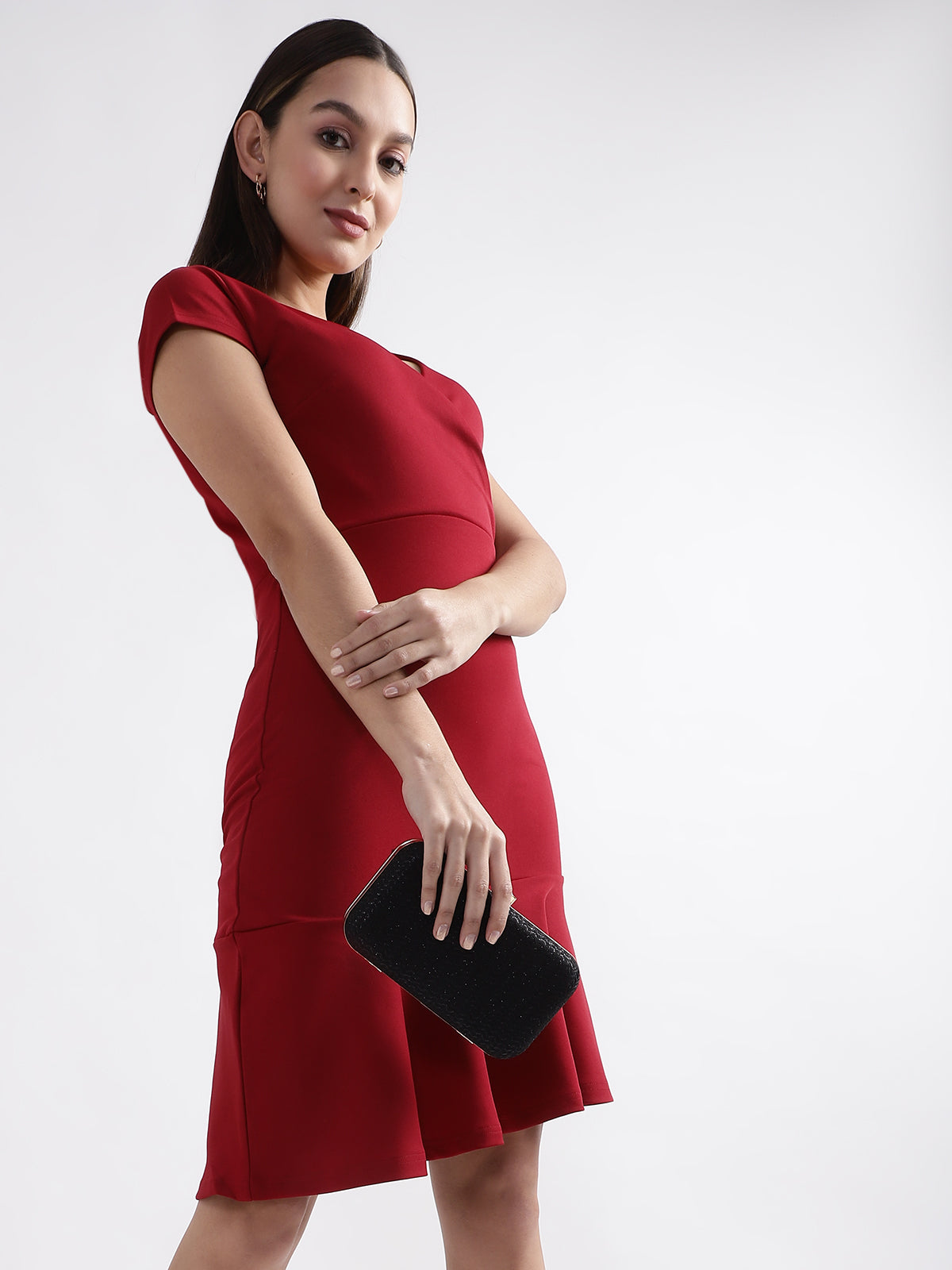 Centre Stage Women Red Solid V Neck Dress