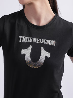 True Religion Black Logo Regular Fit T-Shirt