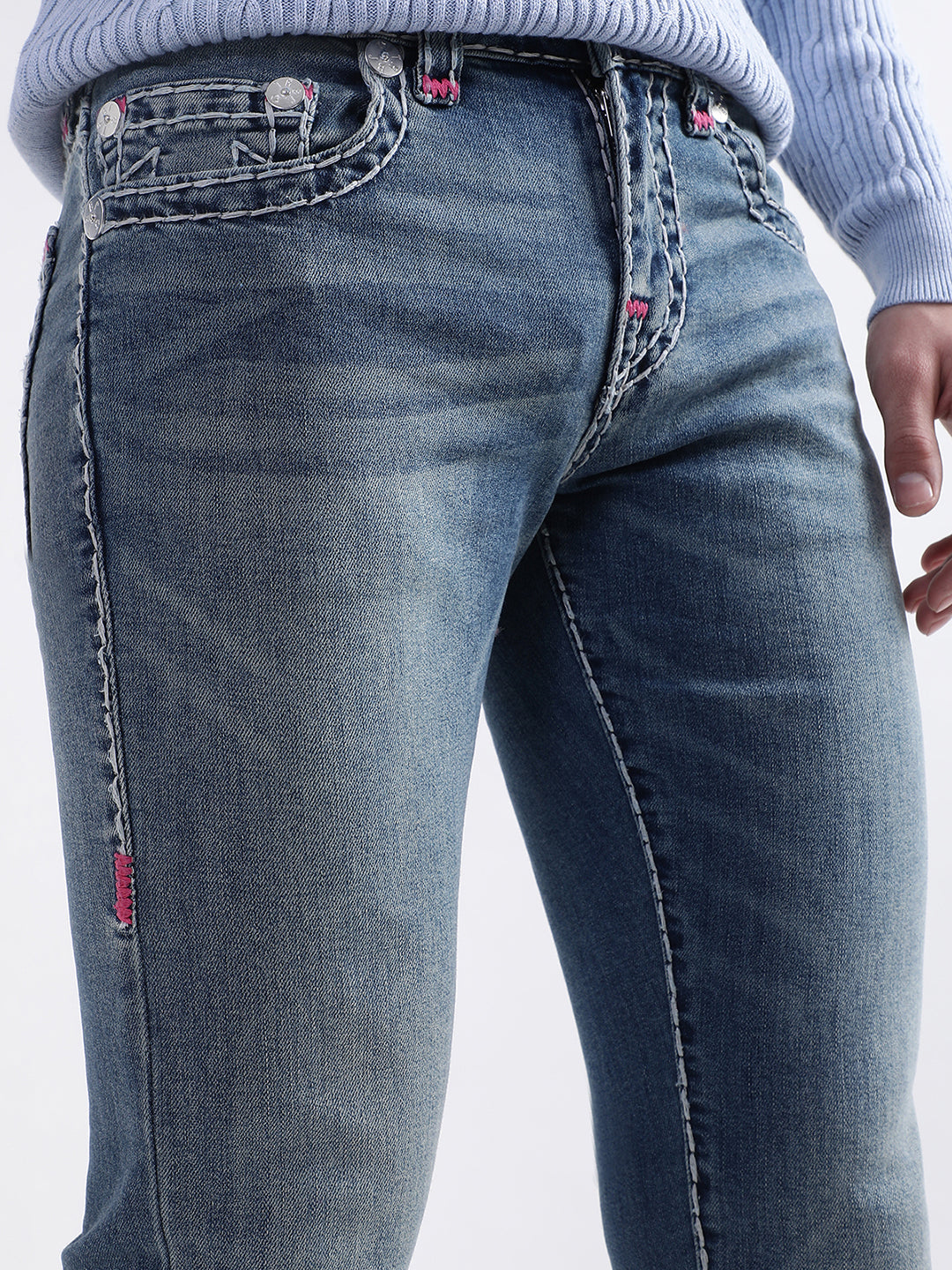 True Religion Men Blue Solid Skinny Fit Jeans