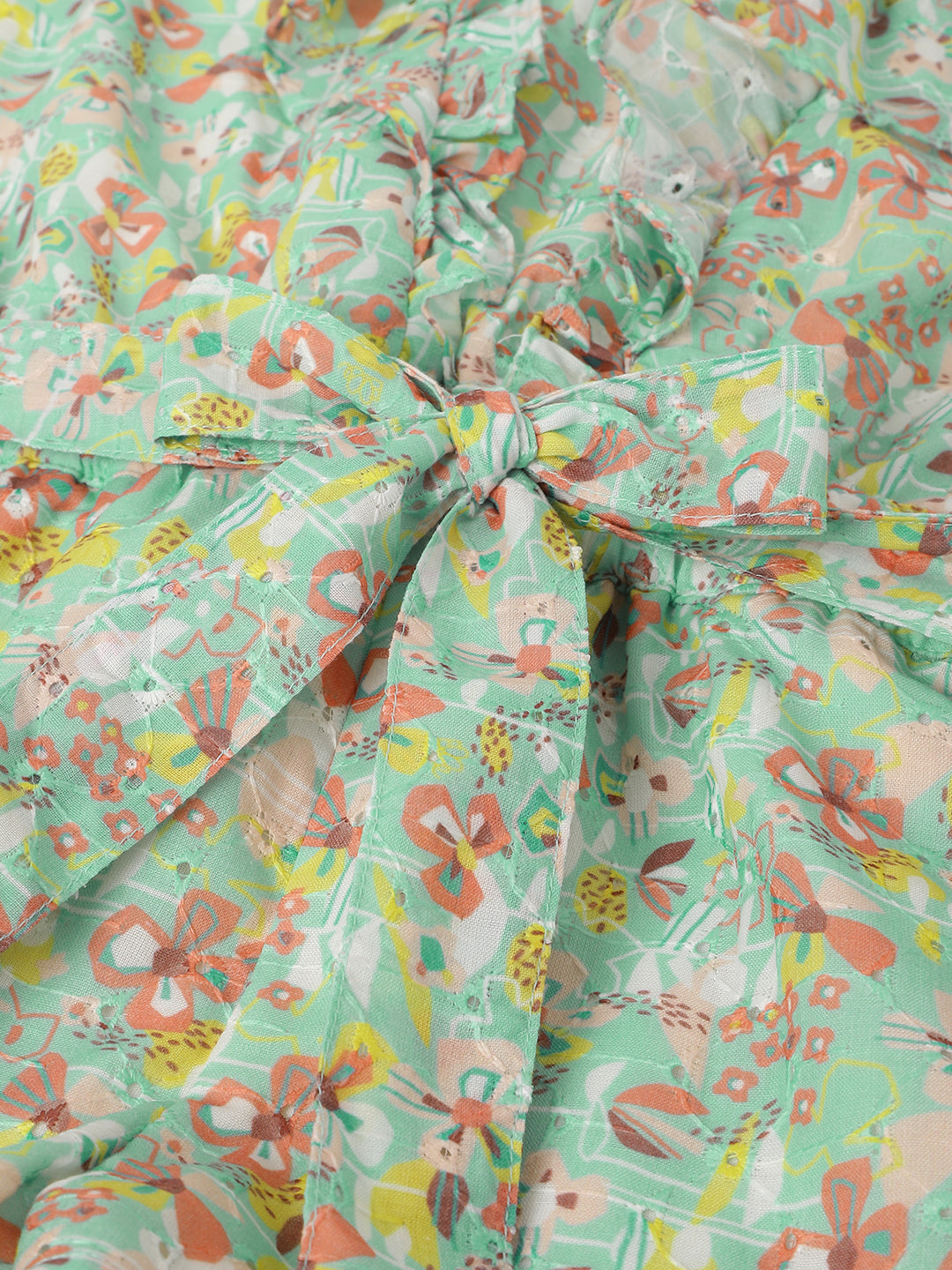 Elle Kids Girls Green Printed Round Neck Sleeveless Playsuit