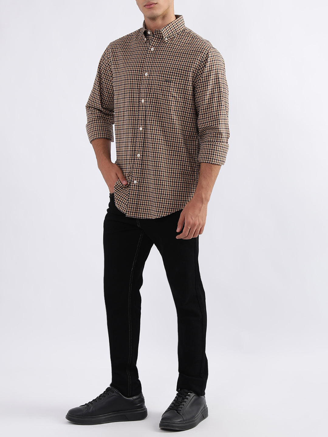 Gant Hazelwood Beige Checked Regular Fit Shirt