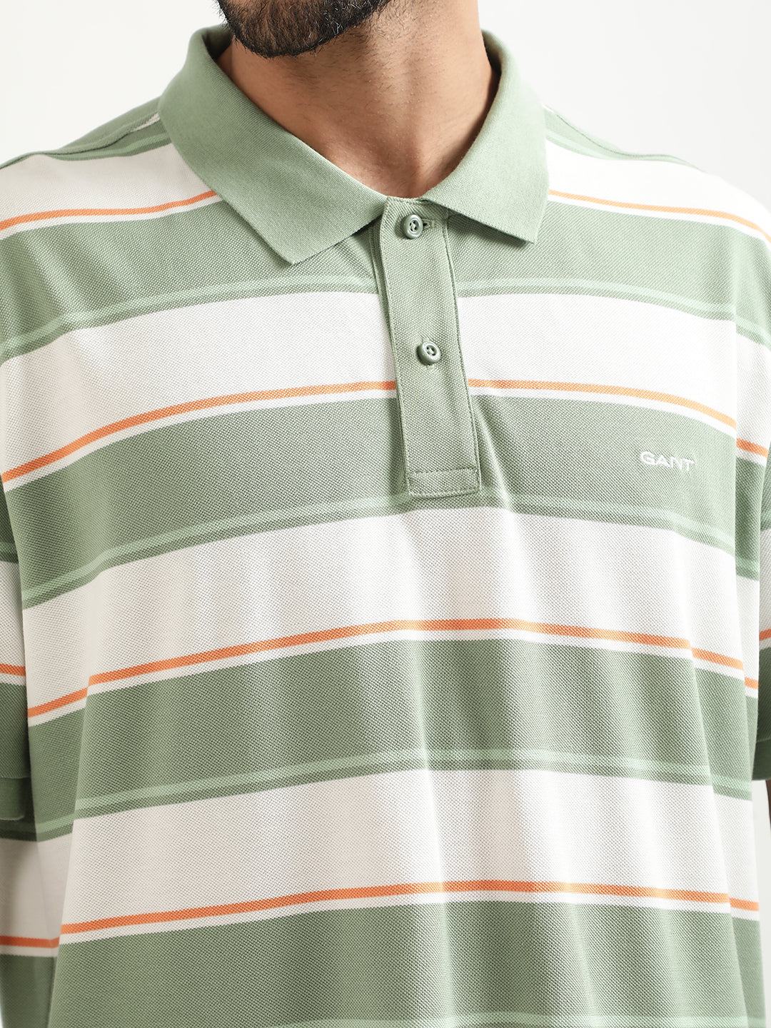 Gant Green Striped Regular Fit Polo T-Shirt