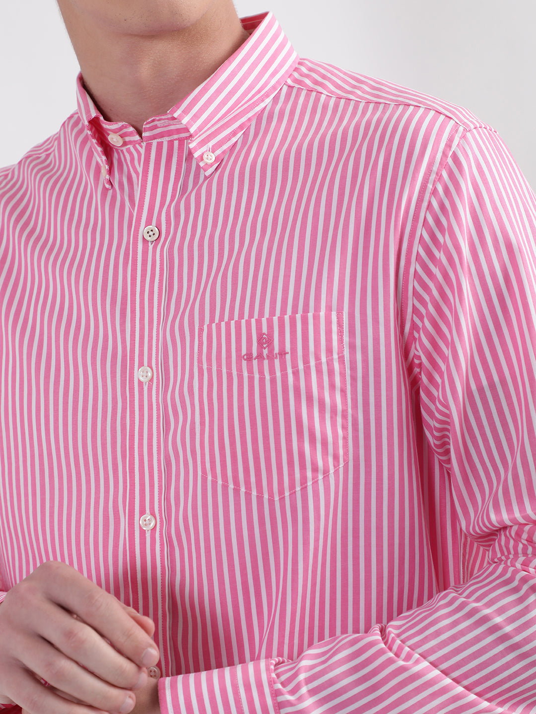 Gant Pink Broadcloth Striped Regular Fit Shirt