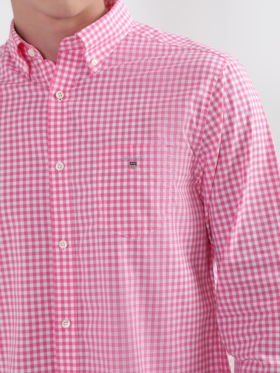 Gant Pink Broadcloth Gingham Checked Regular Fit Shirt