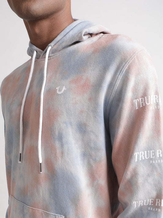 True Religion Men Grey Printed Hooded Sweatshirt