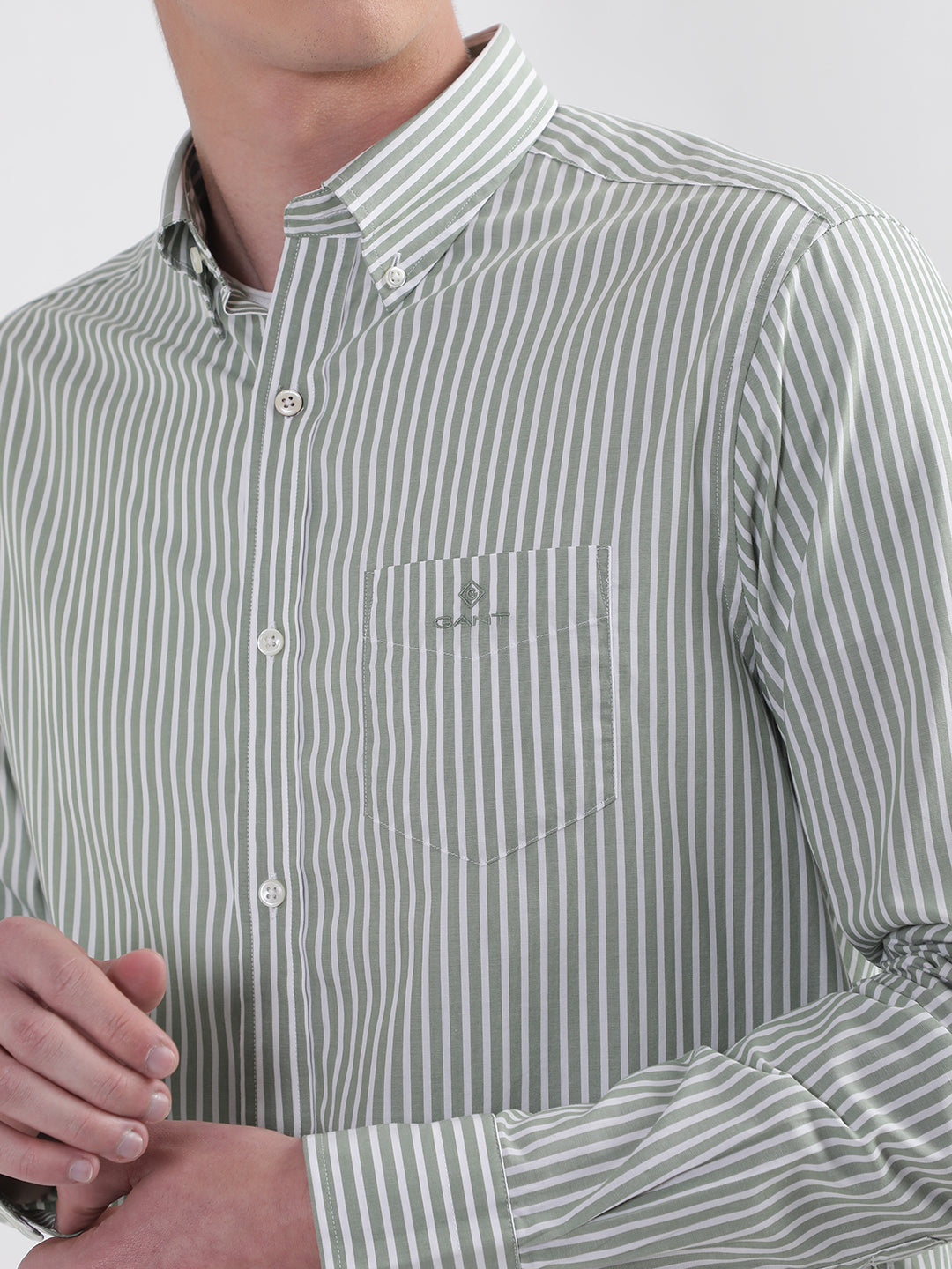 Gant Green Broadcloth Striped Regular Fit Shirt