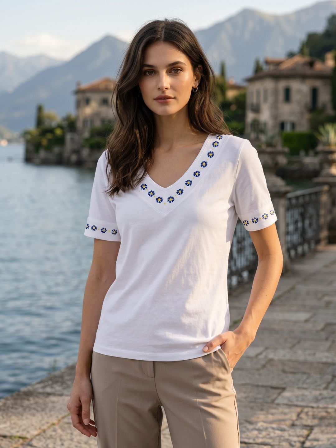 Elle Women White Printed Relaxed Fit Pure Cotton T-Shirt