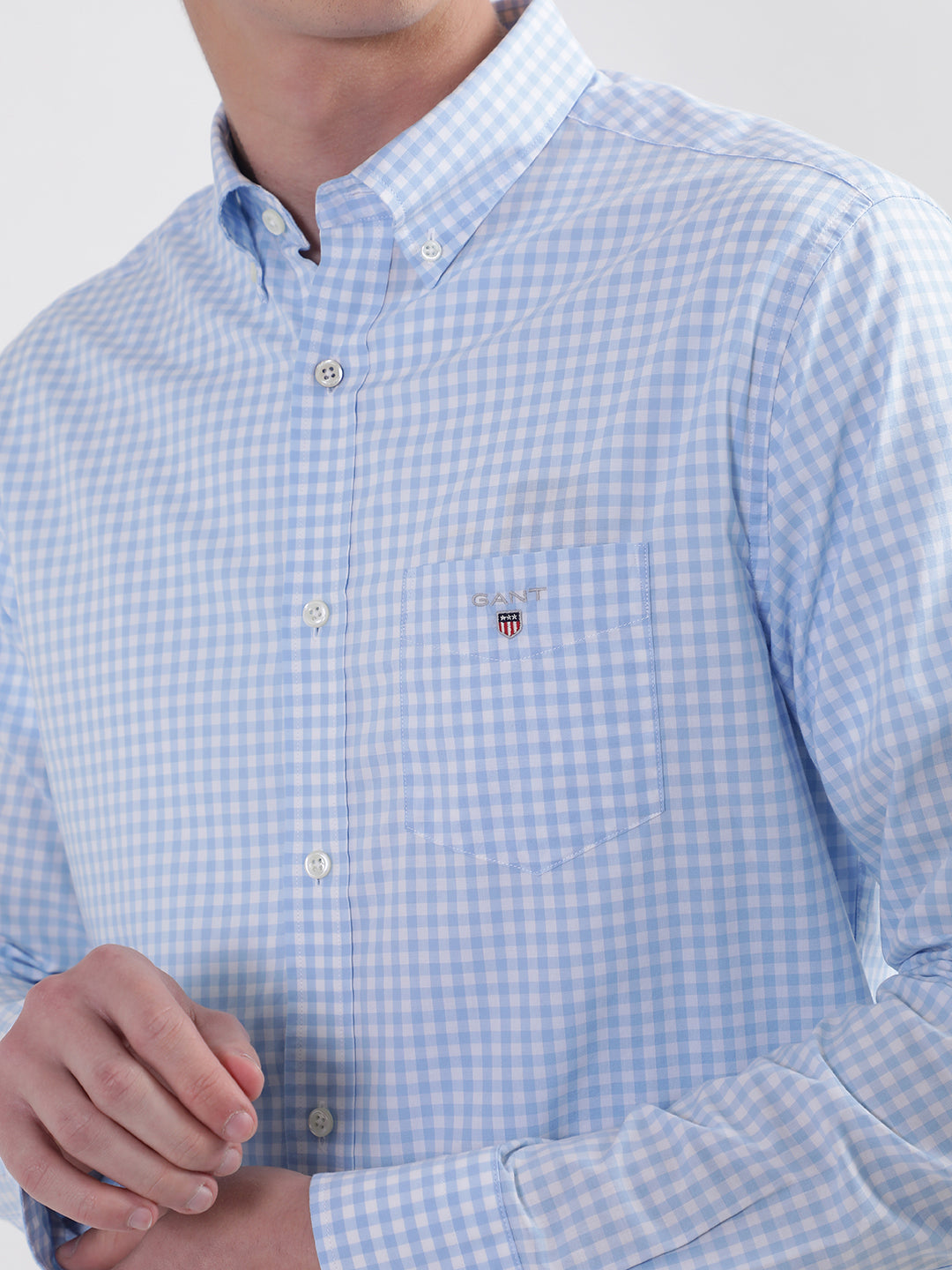 Gant Blue Broadcloth Gingham Checked Regular Fit Shirt