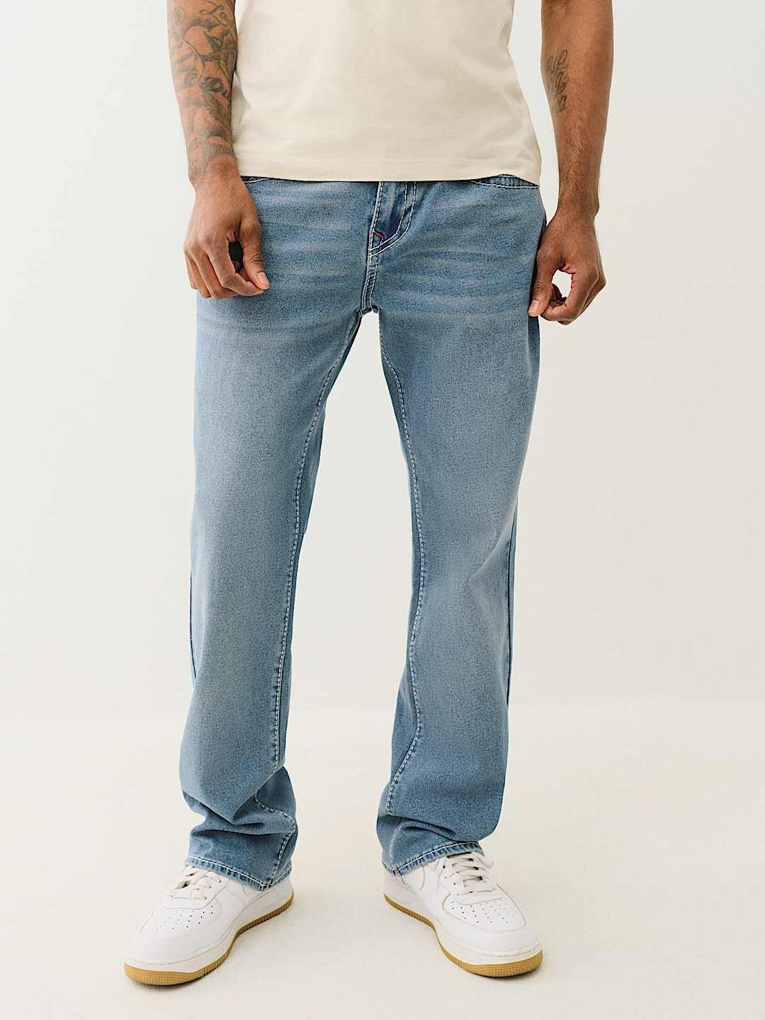 True Religion Men Blue Boot Cut Washed Jeans