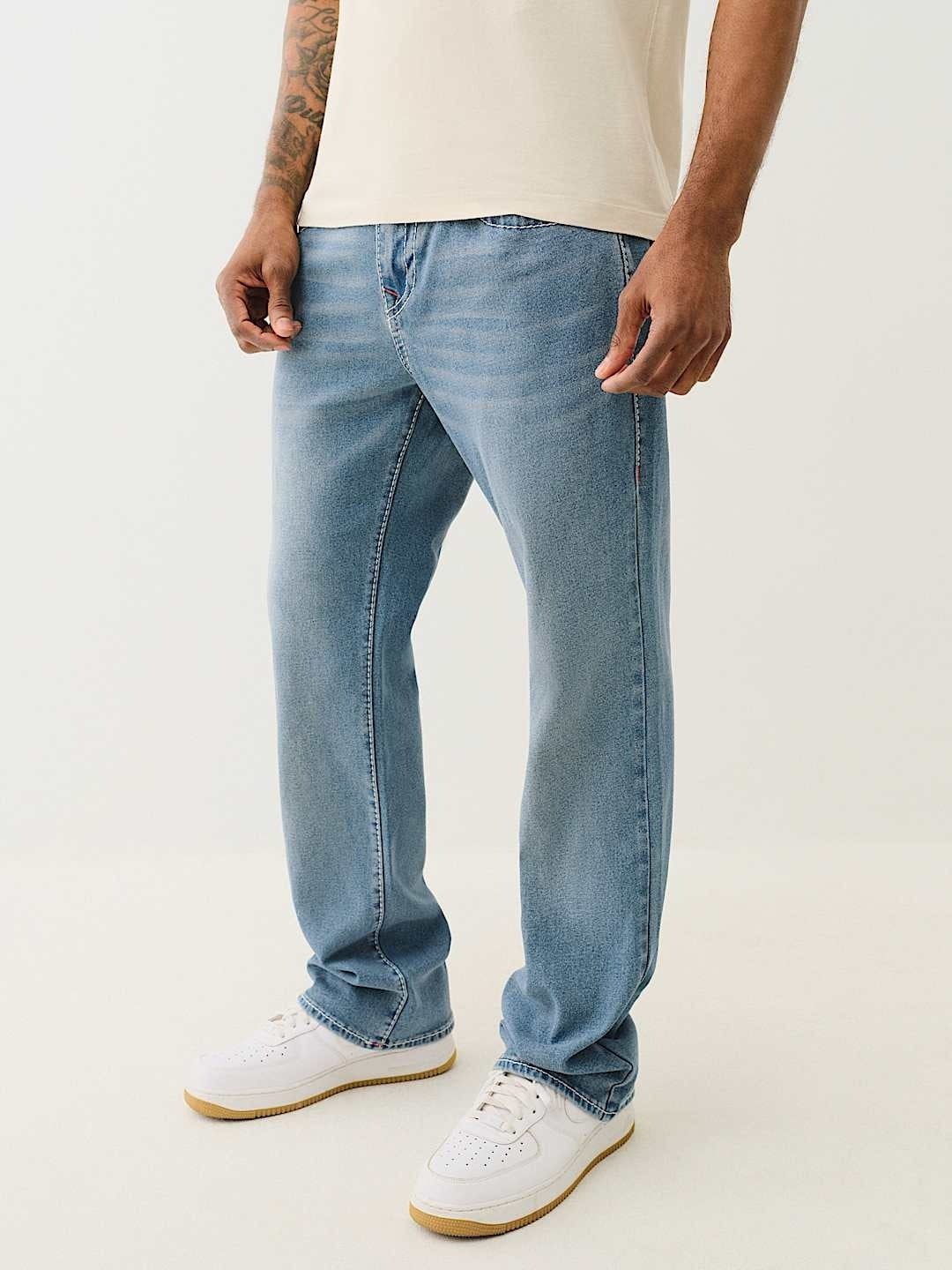 True Religion Men Blue Boot Cut Washed Jeans