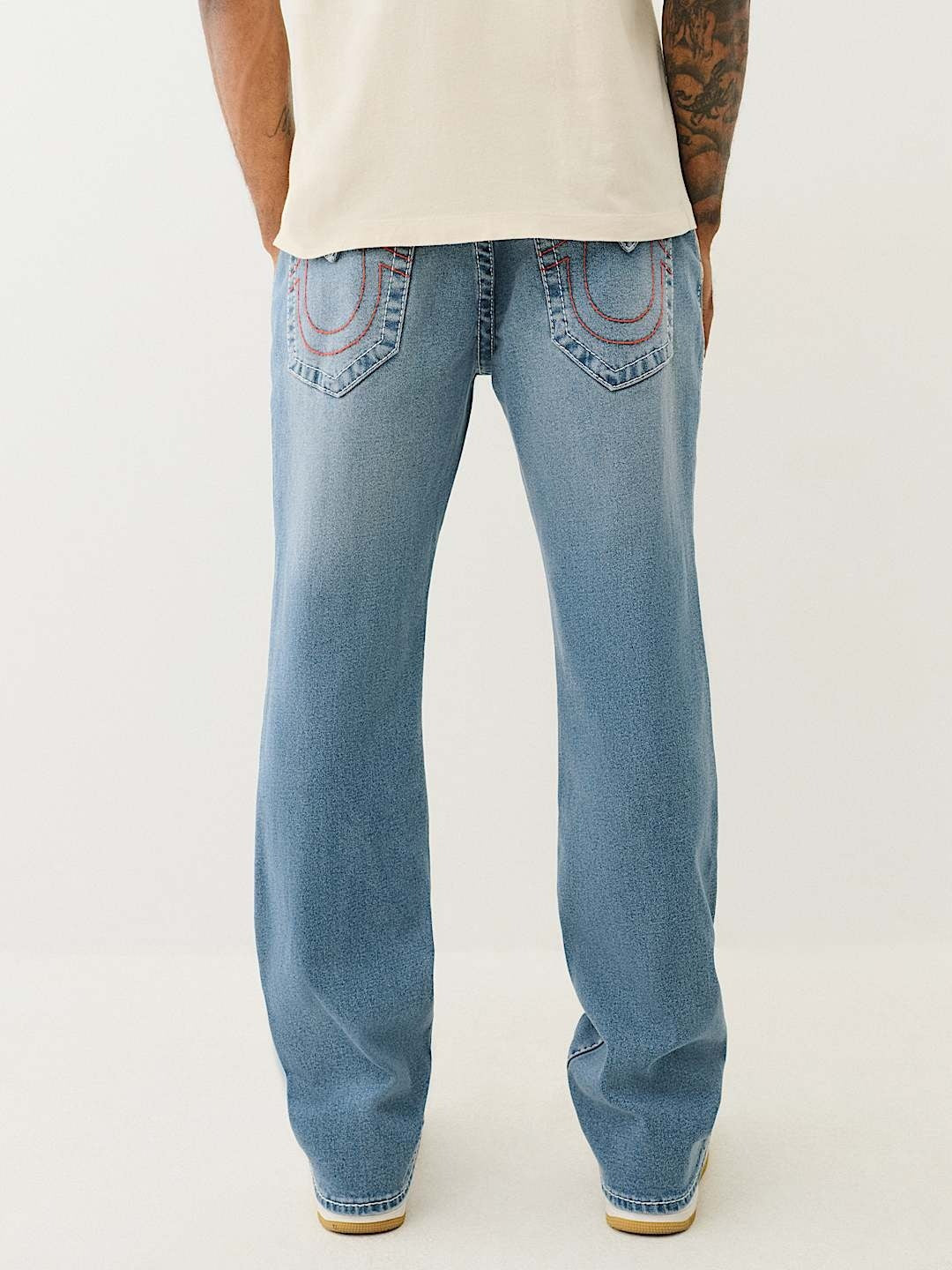 True Religion Men Blue Boot Cut Washed Jeans