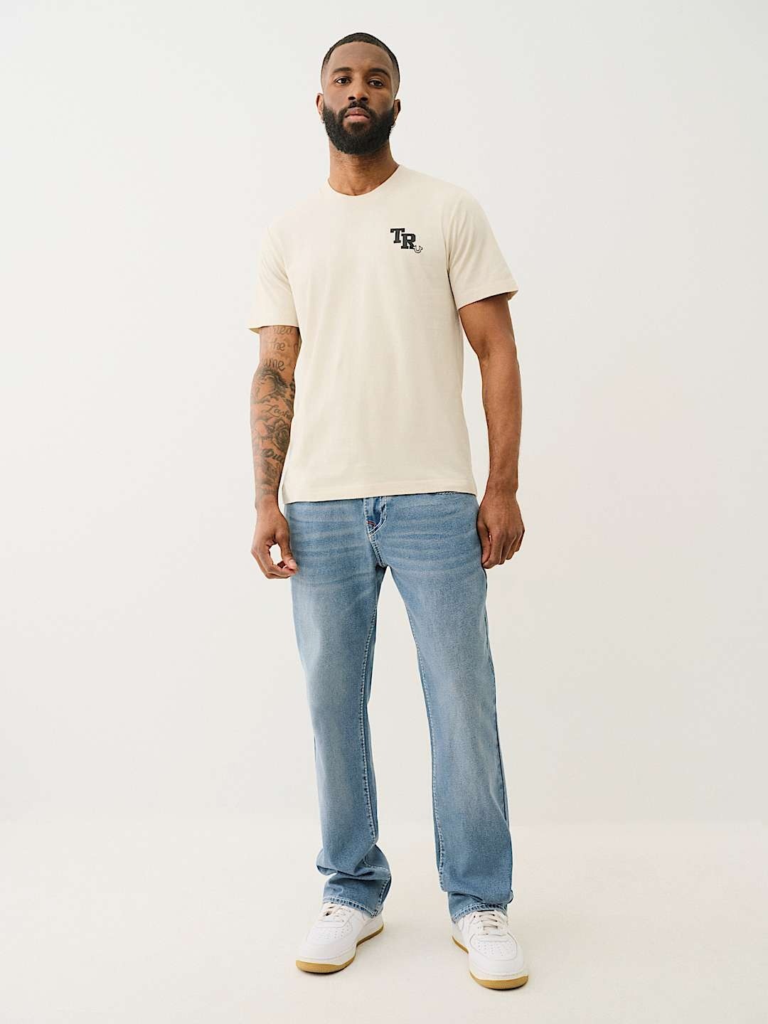 True Religion Men Blue Boot Cut Washed Jeans