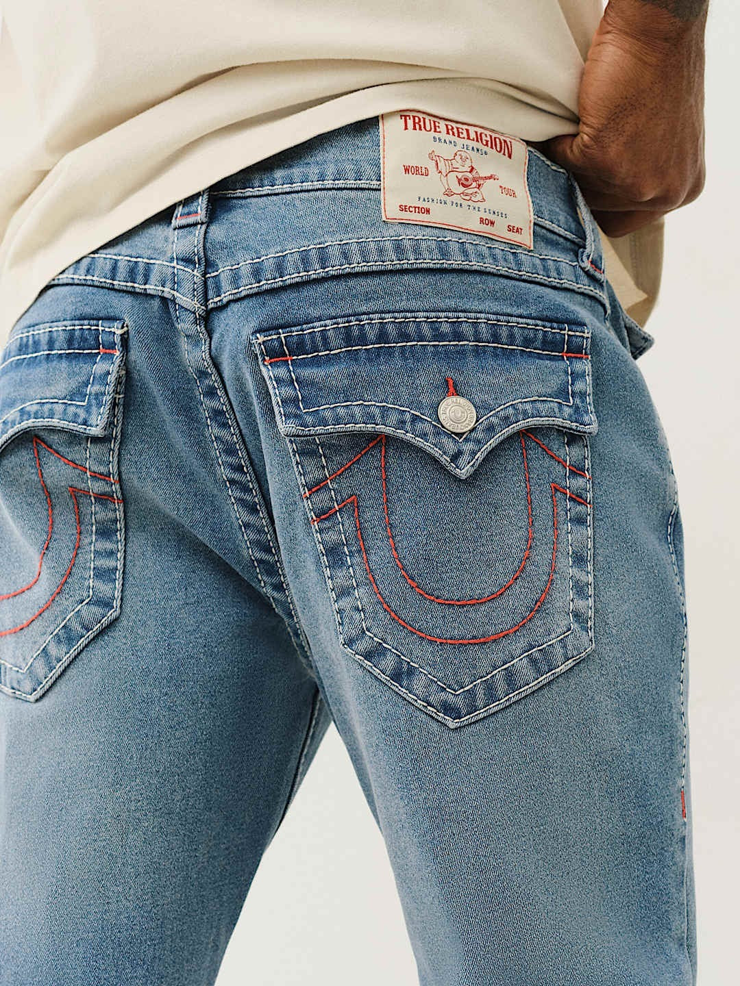 True Religion Men Blue Boot Cut Washed Jeans