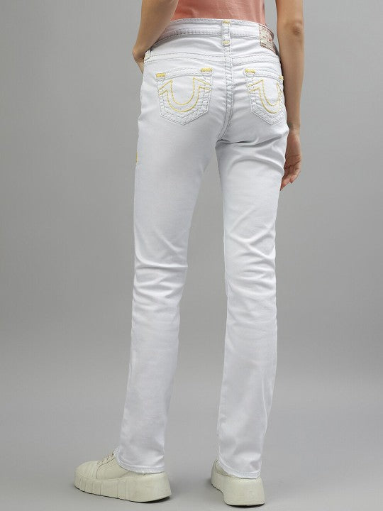 True Religion Womens Super T Billie Straight Fit White Mid Rise Jeans