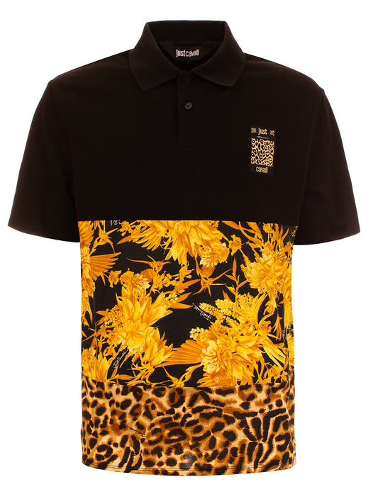 Just Cavalli Multi Floral Slim Fit Polo T-Shirt