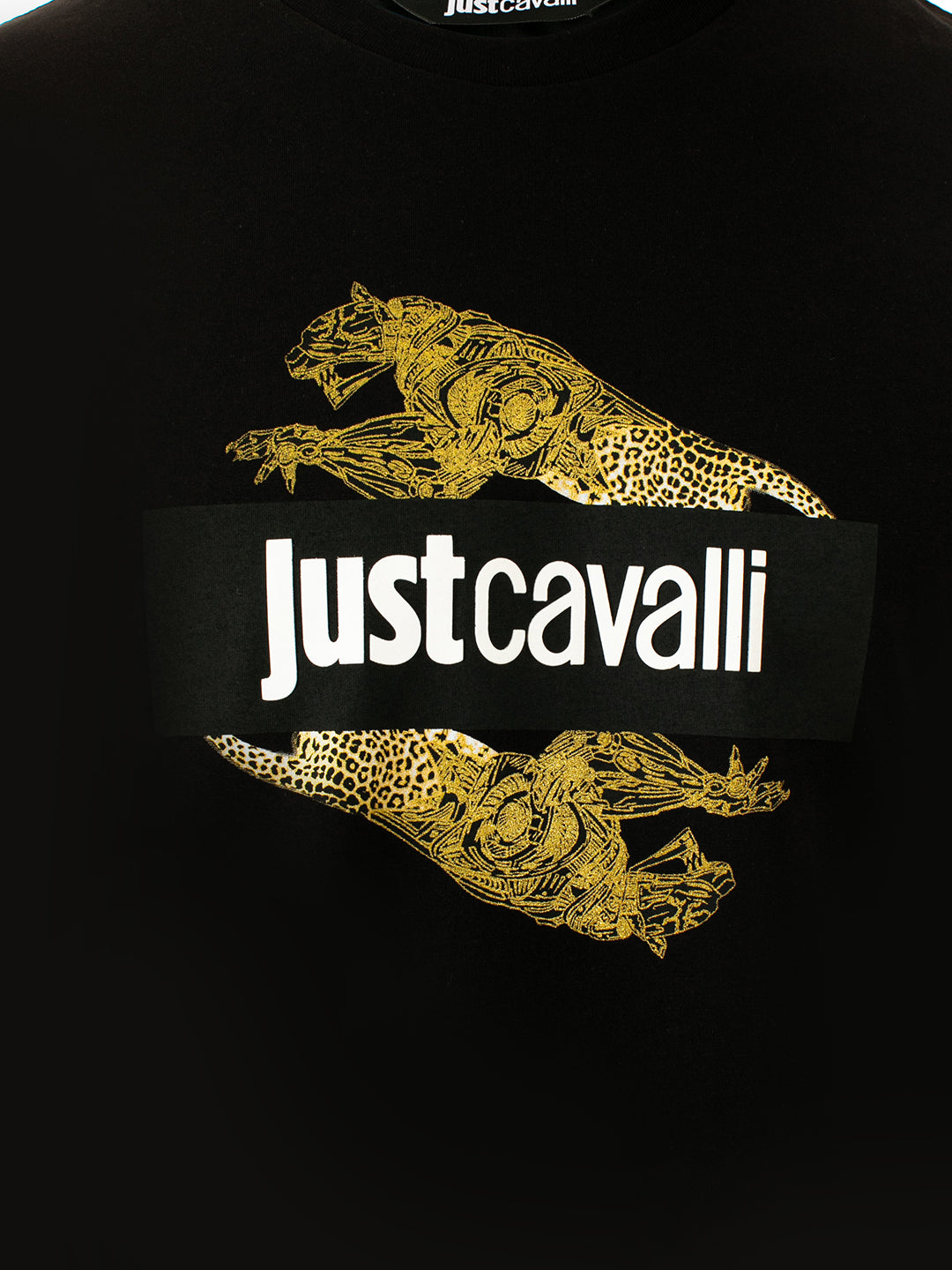 Just Cavalli Men Black Printed Round Neck TShirt