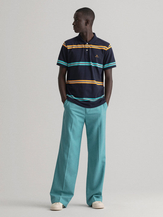 Gant Navy Blue Striped Regular Fit Polo T-Shirt