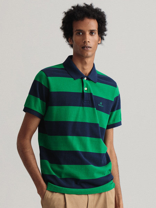 Gant Green Striped Regular Fit Polo T-Shirt