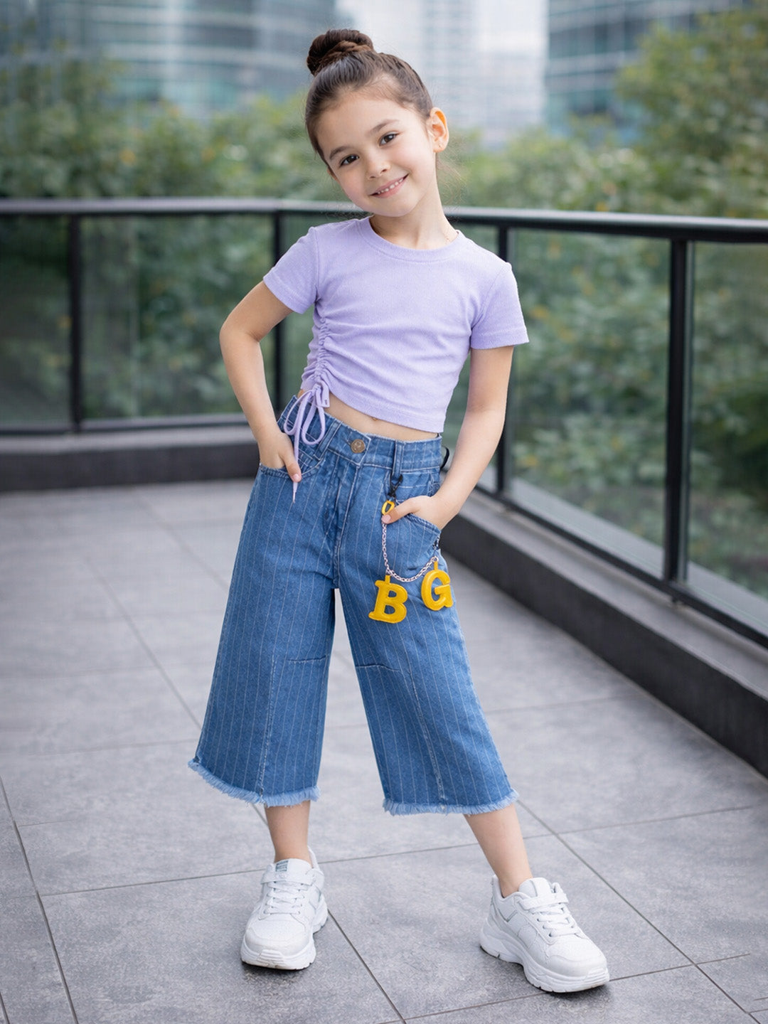 Blue Giraffe Girls Striped Blue Jeans