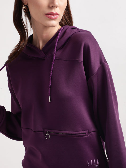 Elle Women Purple Solid Round Neck Sweatshirt