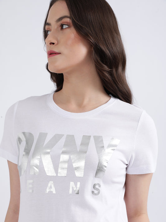 Dkny White Fashion Logo Regular Fit Top