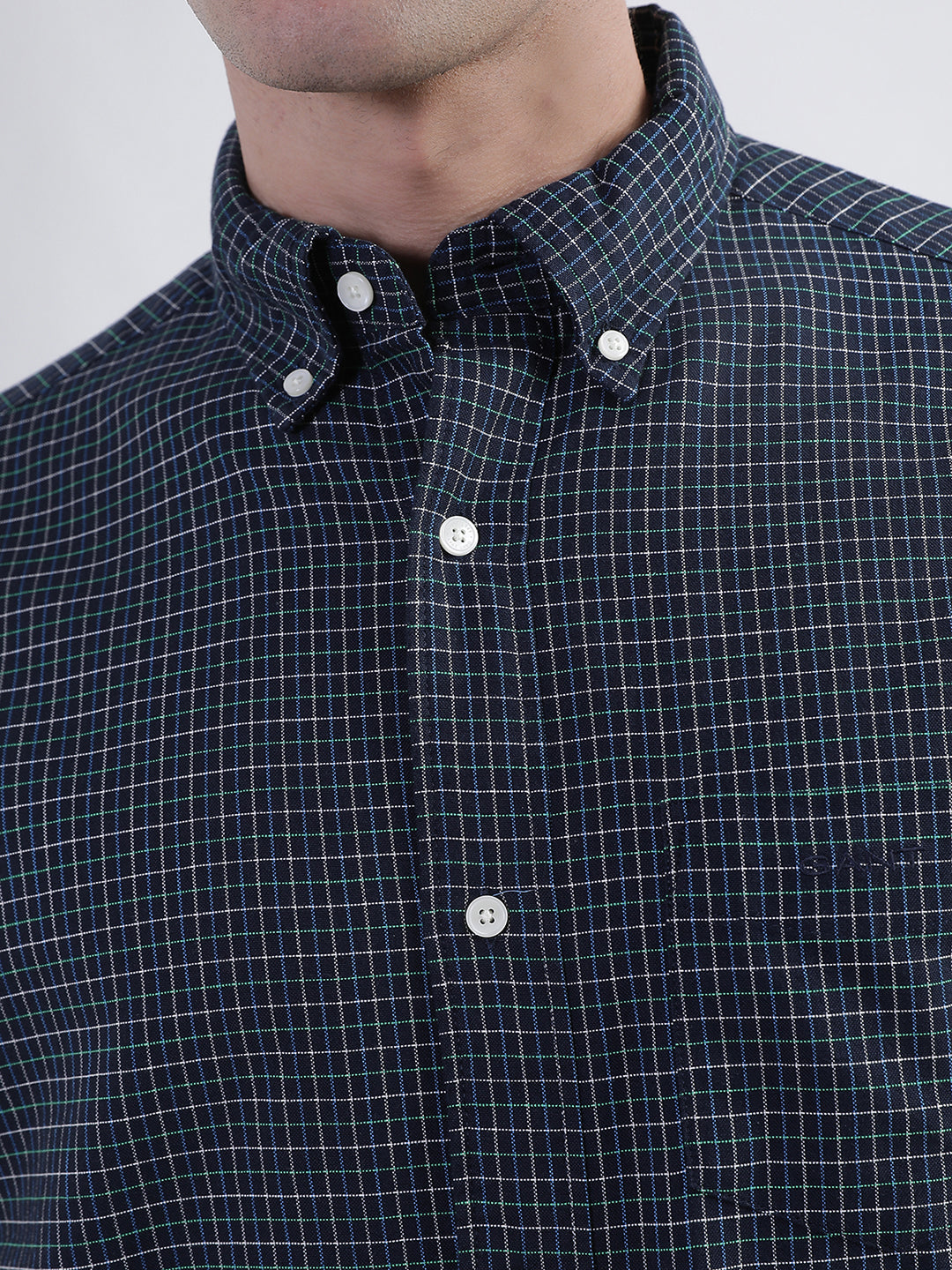 Gant Blue Oxford Tattersal Checked Regular Fit Shirt