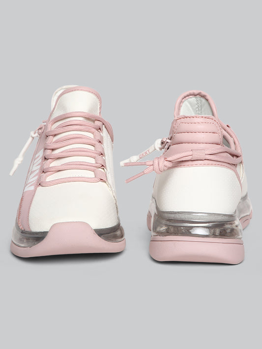 DKNY Women White & Pink Colour Blocked Sneakers