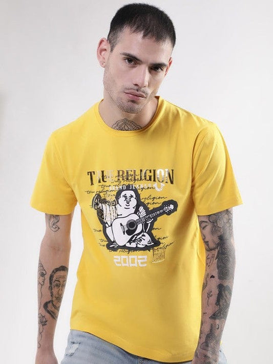True Religion Men Yellow Round Neck Tshirt