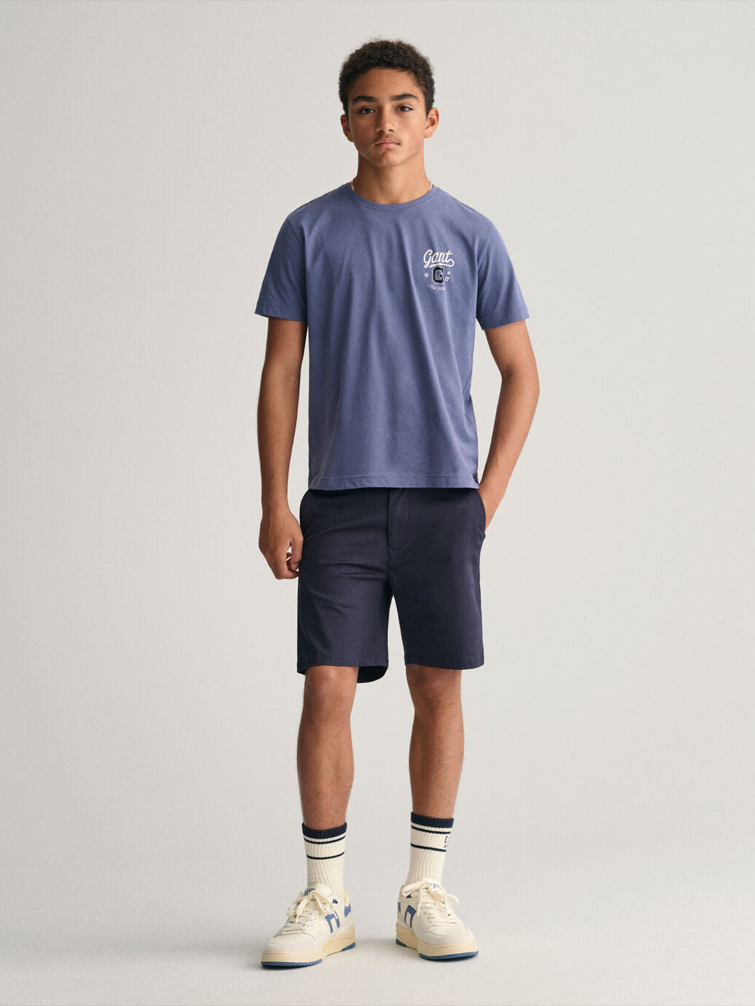 Gant Boys Navy Blue Solid Mid-rise Regular Fit Chino Shorts