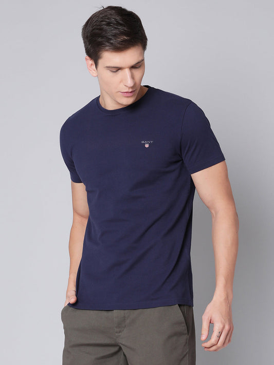 Gant Men Blue Solid Round Neck TShirt