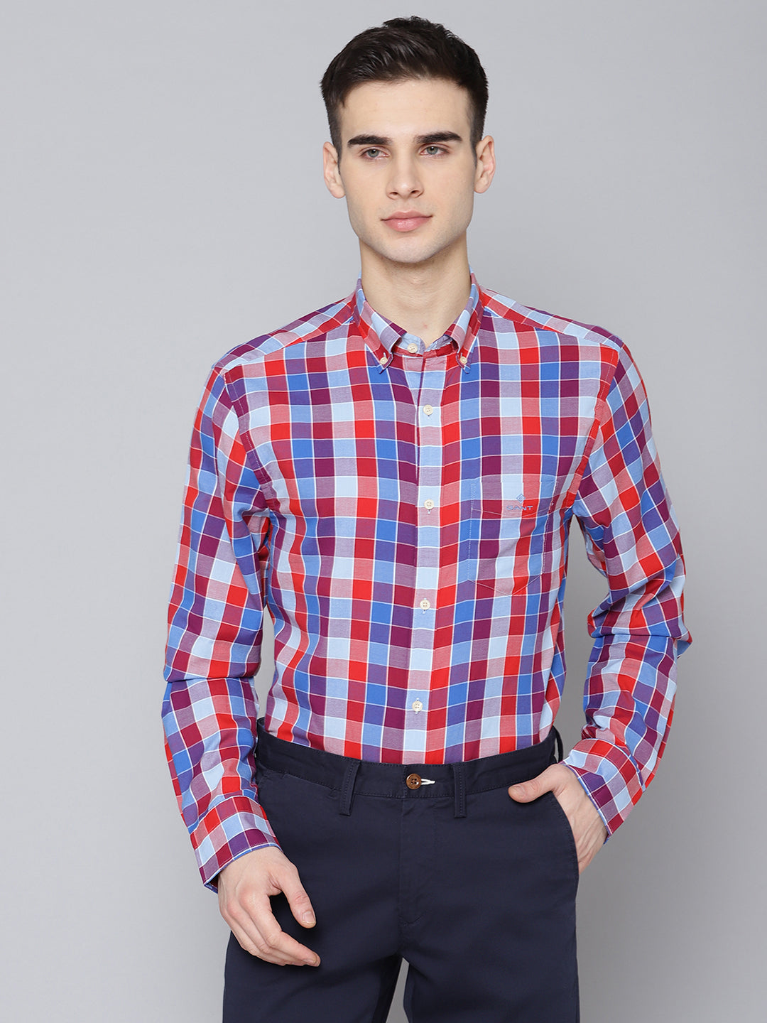 Gant Men Red Checked Collar Shirt