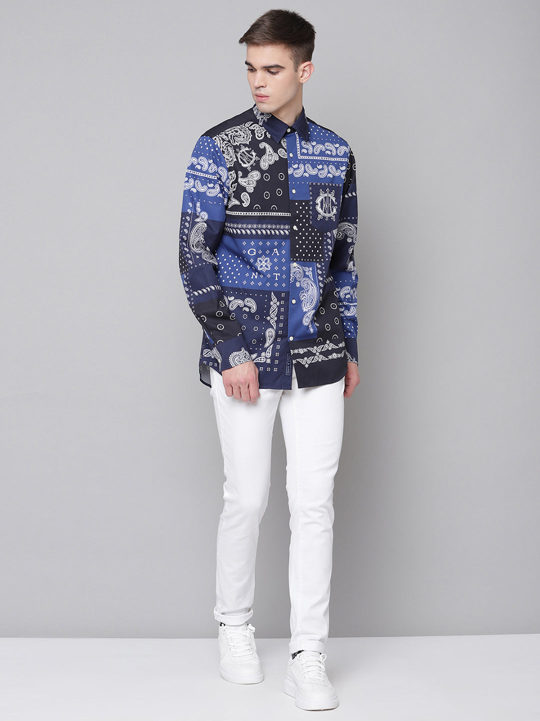 Gant Blue Printed Regular Fit Shirt