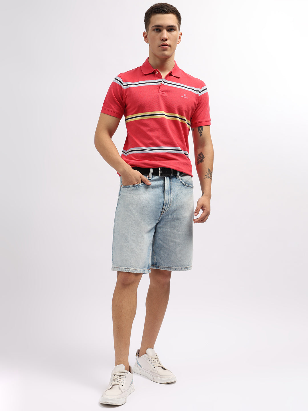 Gant Pink Striped Regular Fit Polo T-Shirt