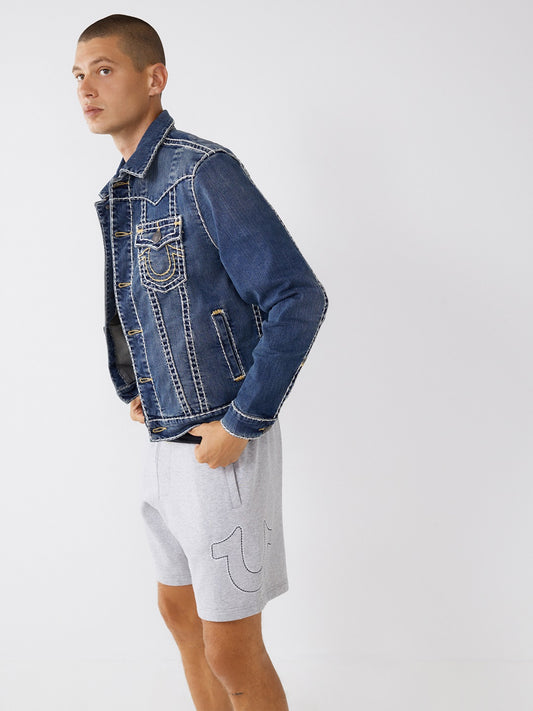 True Religion Men Blue Washed Collar Jacket