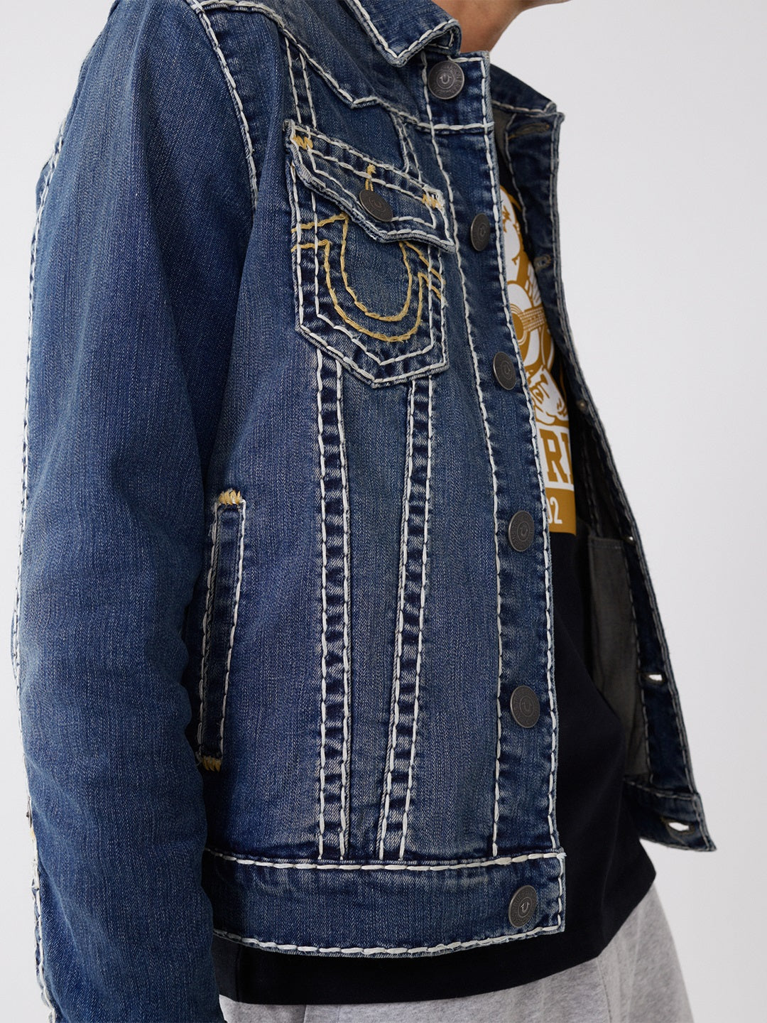 True Religion Men Blue Washed Collar Jacket