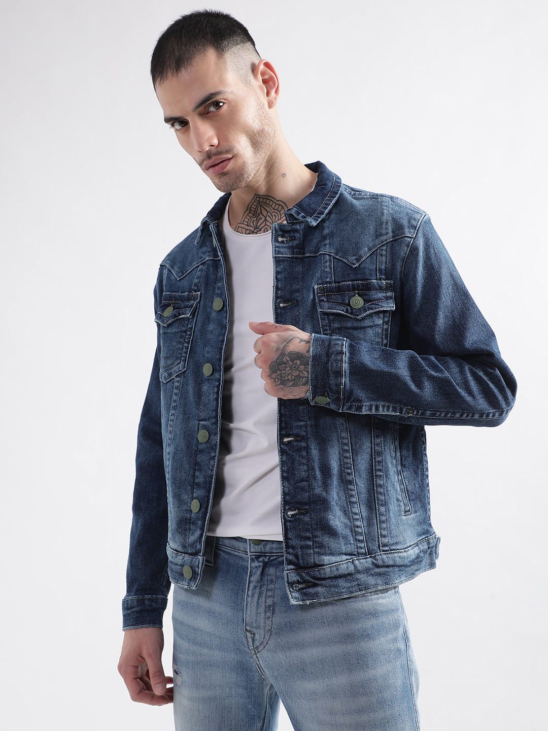 True Religion Men Blue Washed Collar Jacket